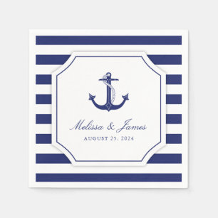Nautical Anchor Navy Blue Stripe Wedding Napkin