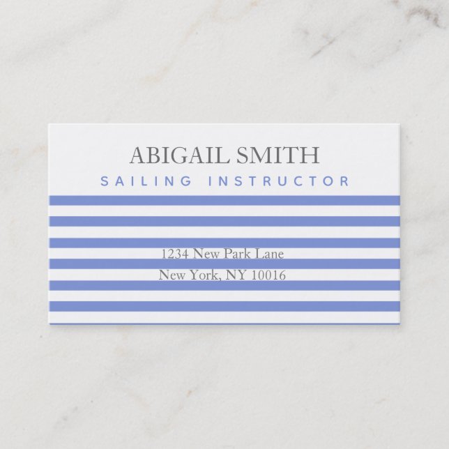 Nautical Anchor - Navy Blue Striped Business Cards (Front)