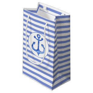 Nautical Anchor - Navy Blue Striped Gift Bag