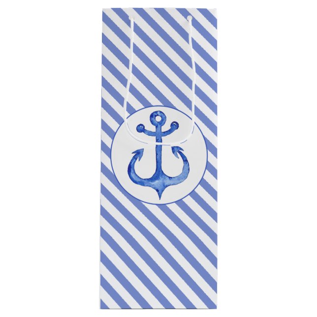 Nautical Anchor - Navy Blue Striped Gift Bag (Front)