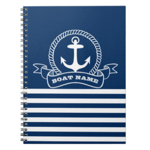 Nautical Anchor Navy Blue Striped Notebook