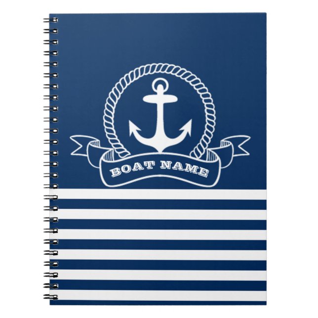 Nautical Anchor Navy Blue Striped Notebook (Front)