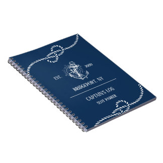 Nautical Anchor Navy Blue Striped Notebook