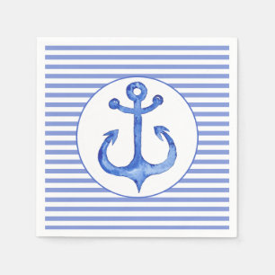 Nautical Anchor - Navy Blue Striped Paper Napkins