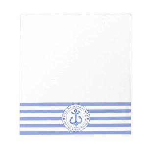 Nautical Anchor Navy Blue Striped Personalized Notepad