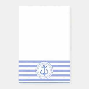 Nautical Anchor Navy Blue Striped Personalized Post-it Notes