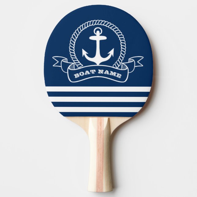 Nautical Anchor Navy Blue Striped  Ping Pong Paddle (Front)