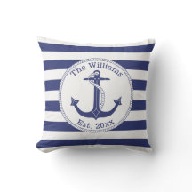 Nautical Anchor Navy Blue Stripes Family Name