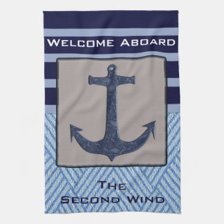 Nautical Anchor & Navy Blue Stripes Kitchen Towel