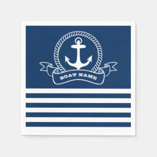 Nautical Anchor Navy Blue Stripes Napkin