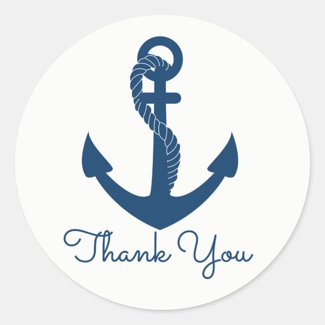 Nautical Anchor Navy Blue Thank You Beach Wedding Classic Round Sticker (Front)