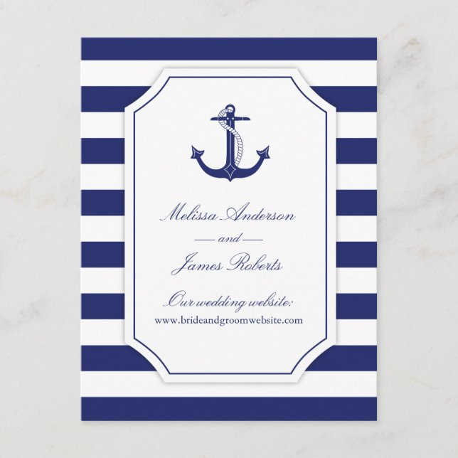 Nautical Anchor Navy Blue Wedding Details Enclosure Card (Front)
