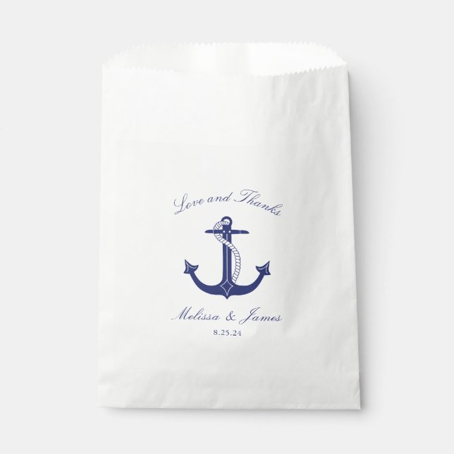 Nautical Anchor Navy Blue Wedding Love and Thanks Favour Bag (Front)