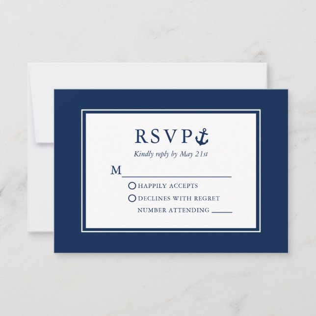 Nautical Anchor Navy Blue Wedding RSVP Card (Front)