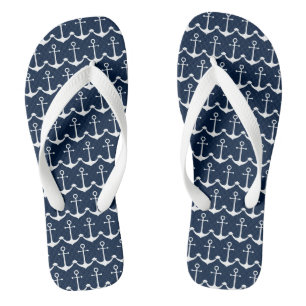 Nautical anchor navy blue white cute pattern flip flops