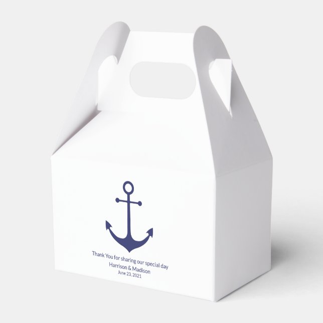 Nautical anchor navy blue white minimalist wedding favor box (Front Side)