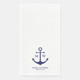 Nautical anchor navy blue white monogram Wedding Napkin