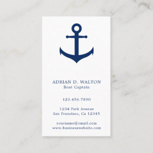 Nautical Anchor Navy Blue White Simple Business Card