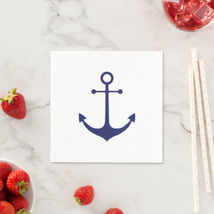 Nautical anchor navy blue white simple minimalist napkin