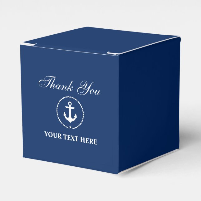 Nautical Anchor Navy Blue Your Text Thank You Favor Box (Front Side)