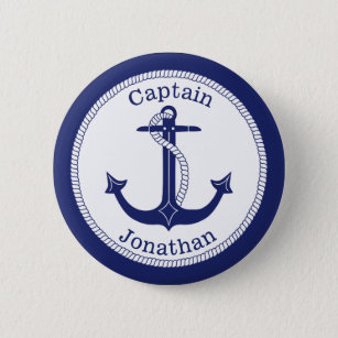 Nautical Anchor Navy Captain Personalized 2 Inch Round Button