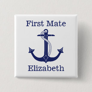 Nautical Anchor Navy Captain Personalized 2 Inch Square Button