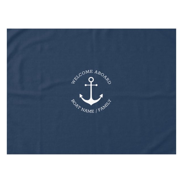 Nautical anchor navy Custom name Welcome Aboard  Tablecloth (Front (Horizontal))
