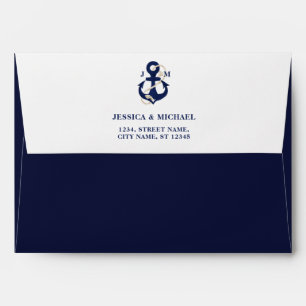 Nautical Anchor Navy Floral Rustic Beach Wedding Envelope