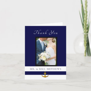 Nautical Anchor Navy Gold Wedding Photo Thank You