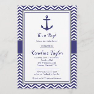 Nautical Anchor Navy Grey Baby Shower Invitation