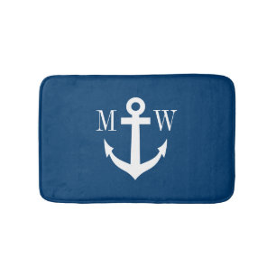 Nautical anchor navy monogram non slip bath mat