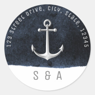 Nautical anchor navy monogram return address label