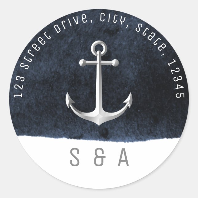 Nautical anchor navy monogram return address label (Front)