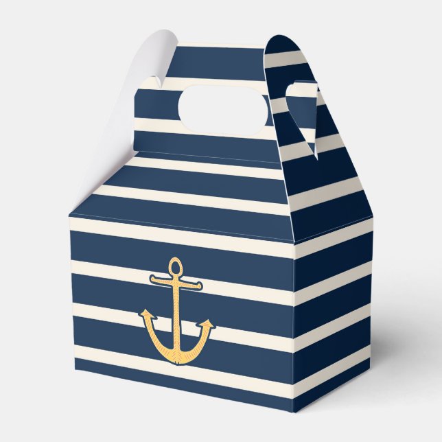 Nautical Anchor Navy Stripes Favor Box (Front Side)