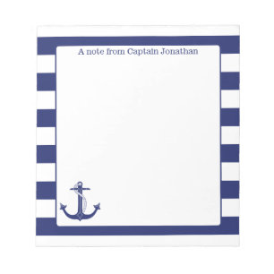 Nautical Anchor Navy Stripes Personalized 5.5 x 6 Notepad