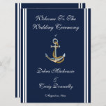 Nautical Anchor, Navy, Wedding Program<br><div class="desc">This Nautical Anchor Theme Wedding Program Card is designed in Navy, with White stripes and text. Front includes the Bride and Groom's Names and Wedding Date. Reverse includes the Wedding Ceremony Order of Service and your Thank You Note. To personalize, simply insert your text into our easy template, replacing the...</div>