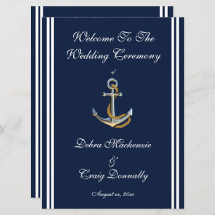 Nautical Anchor, Navy, Wedding Program