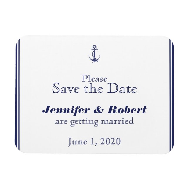 Nautical Anchor Navy Wedding Save the Date Magnet (Horizontal)