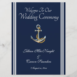 Nautical Anchor - Navy & White Wedding Service Program