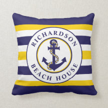 Nautical Anchor Navy Yellow Stripes Family Name