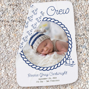 Nautical Anchor New to the Crew Newborn Photo Blue Baby Blanket