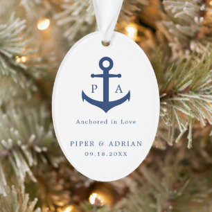 Nautical Anchor   Newlywed Monogram Christmas Ornament