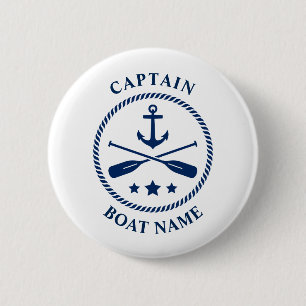 Nautical Anchor Oars Captain Boat Name Navy Blue 2 Inch Round Button