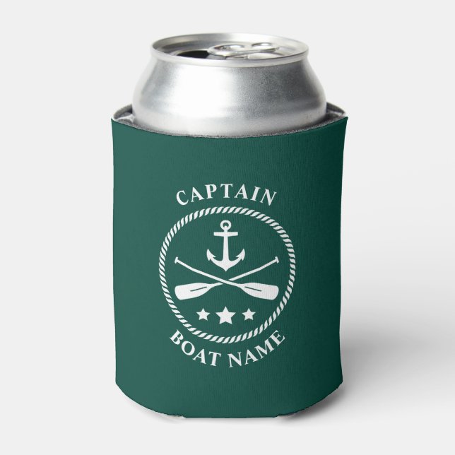 Nautical Anchor Oars Captain Your Boat Name Green Can Cooler (Can Front)