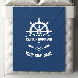 Nautical Anchor Oars Helm Captain & Boat Name Navy Fleece Blanket