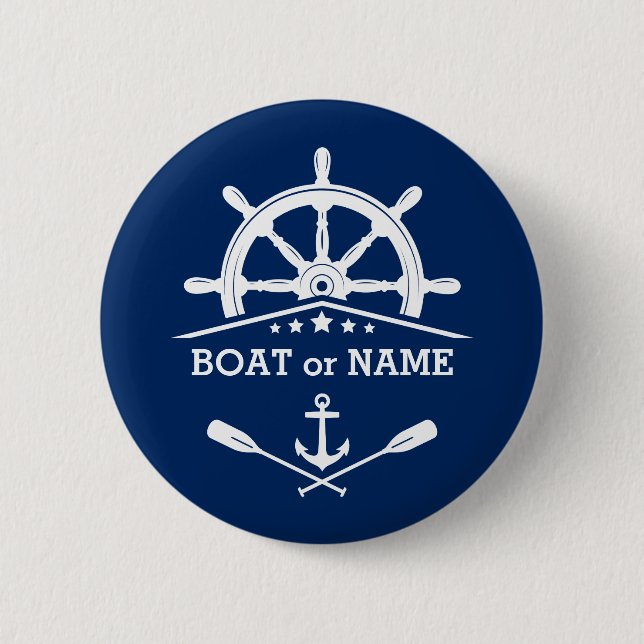 Nautical Anchor Oars Helm Your Name or Boat Navy 2 Inch Round Button (Front)