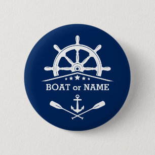 Nautical Anchor Oars Helm Your Name or Boat Navy 2 Inch Round Button