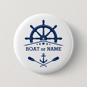 Nautical Anchor Oars Helm Your Name or Boat White 2 Inch Round Button