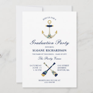 Nautical Anchor & Oars Navy Graduation Party Invitation