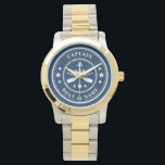 Nautical Anchor Oars Stars Captain Boat Name Navy Watch<br><div class="desc">A Nautical Ship Anchor and Oars - Paddles Plus Stars with Captain Rank or other title and Your Name or Boat Name on a Stylish Wrist Watch. This personalized Pocket Watch will not just time but also is a fun conversation piece. Perfect for Father's Day but also makes a great...</div>